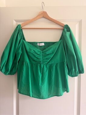 Petal & Pup Emerald Green Puff-Sleeve Peplum Top